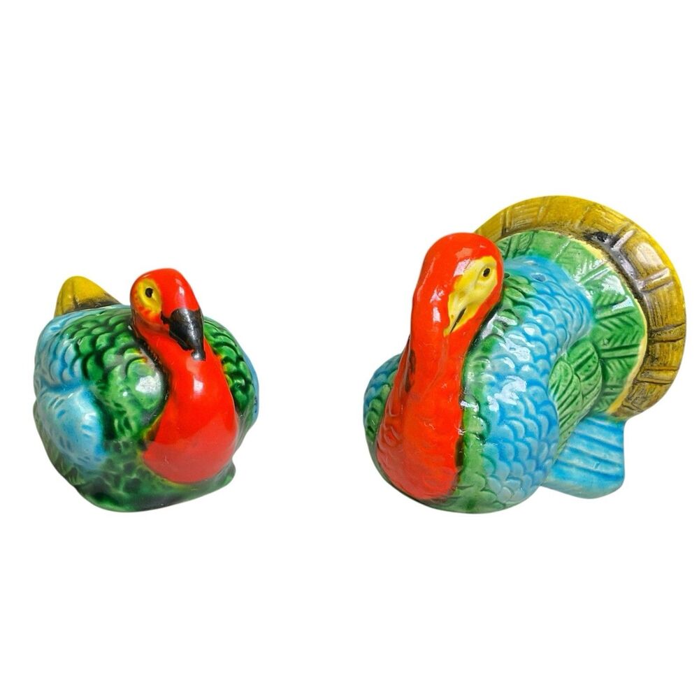 Vintage Ceramic Wild Turkeys Salt & Pepper Shakers Thanksgiving Seasonal Japan